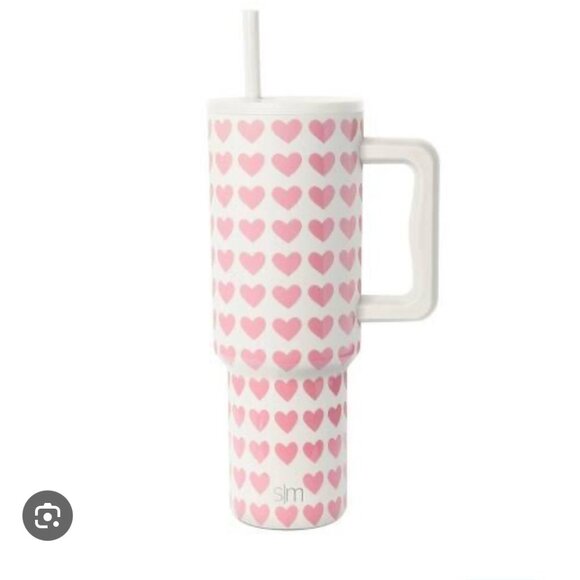Simple Modern 40oz Pink Hearts on White Straw Tumbler NEW WITH‎ TAG - Picture 1 of 9